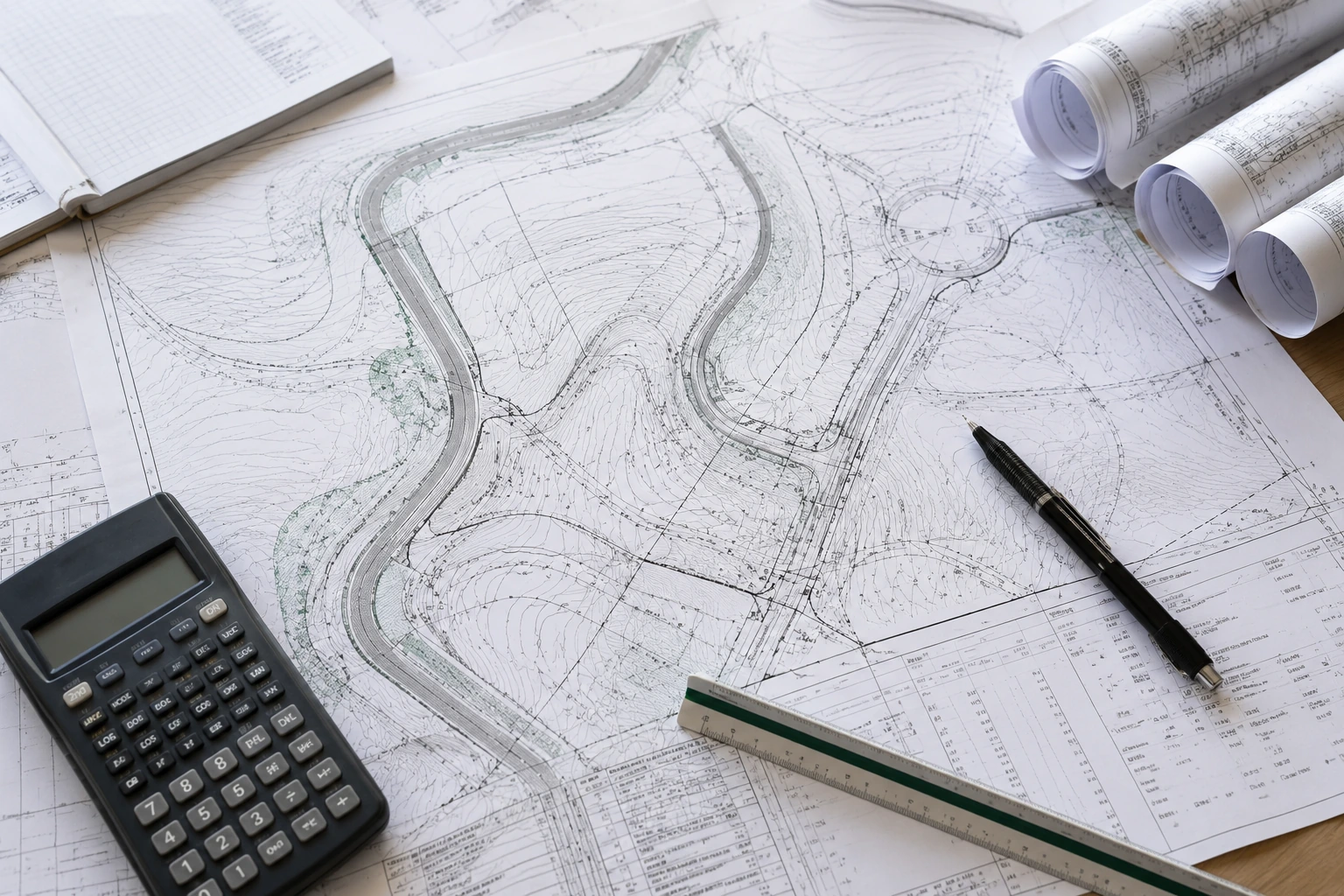 Detailed civil engineering plans and technical drawings